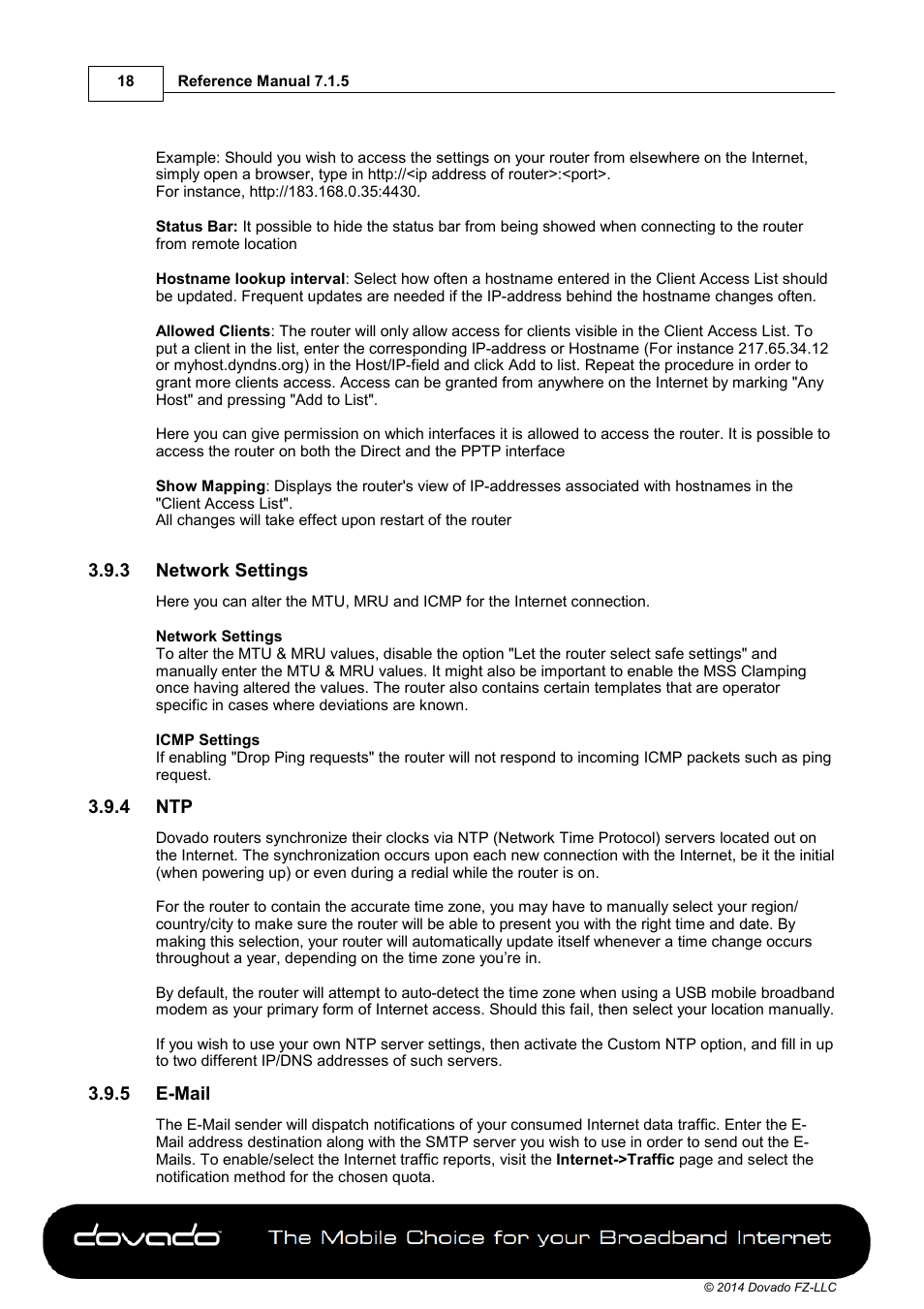 3 network settings, 4 ntp, 5 e-mail | Dovado TINY User Manual | Page 18 / 46