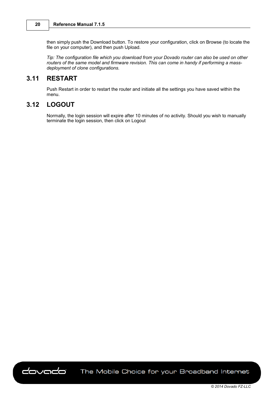 11 restart, 12 logout, Restart | Logout | Dovado TINY User Manual | Page 20 / 46