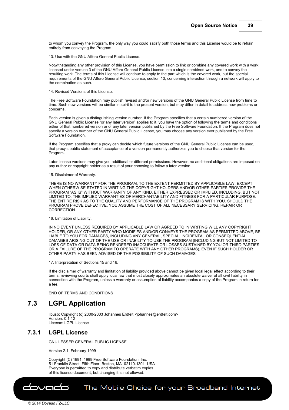 3 lgpl application, 1 lgpl license, Lgpl application | Dovado TINY User Manual | Page 39 / 46