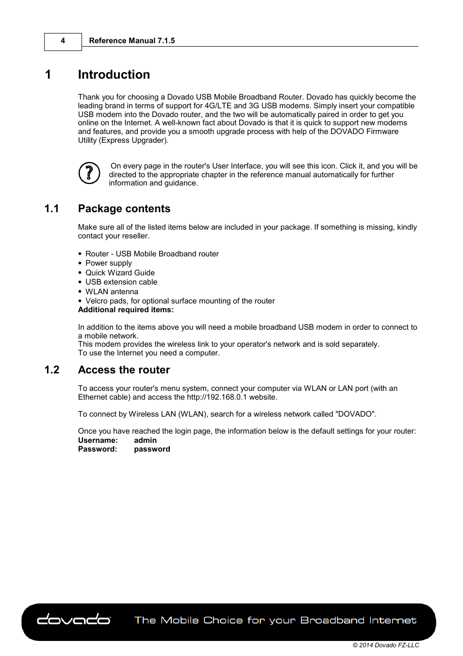 1 introduction, 1 package contents, 2 access the router | Part 1, Introduction, Package contents, Access the router, 1introduction | Dovado TINY User Manual | Page 4 / 46