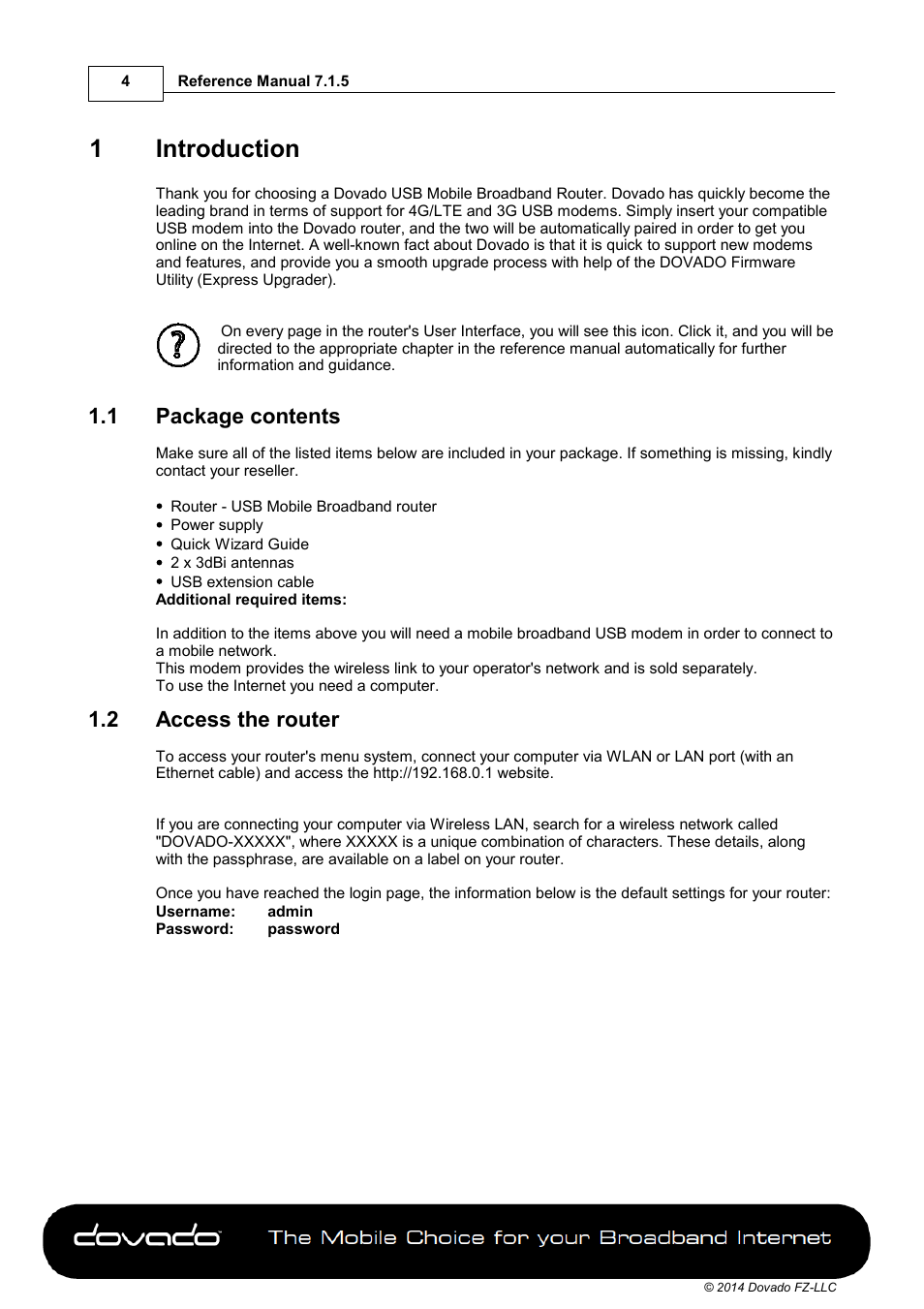 1 introduction, 1 package contents, 2 access the router | Part 1, Introduction, Package contents, Access the router, 1introduction | Dovado PRO User Manual | Page 4 / 50