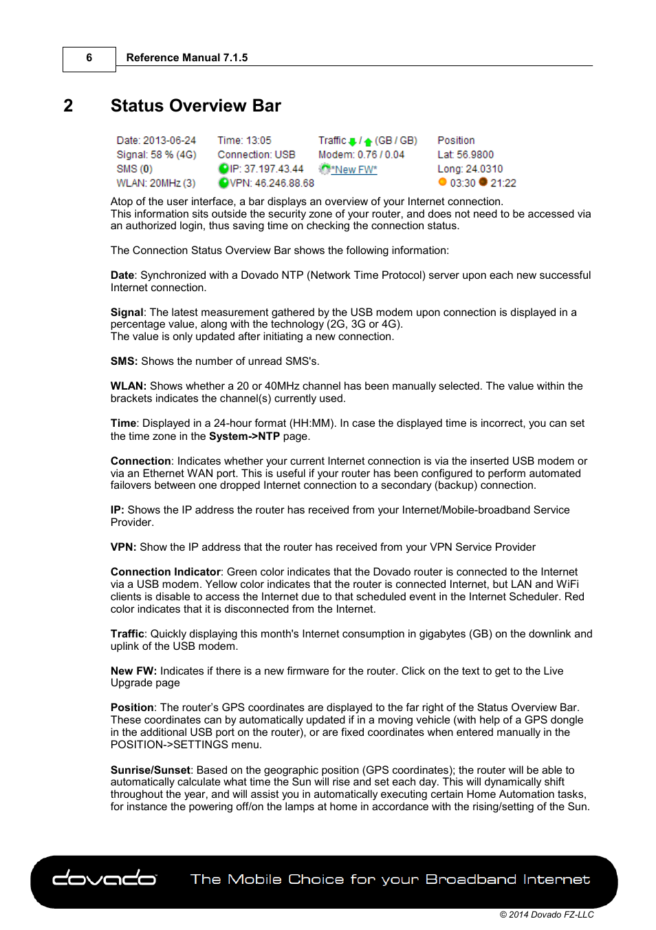 2 status overview bar, Part 2, Status overview bar | 2status overview bar | Dovado PRO User Manual | Page 6 / 50