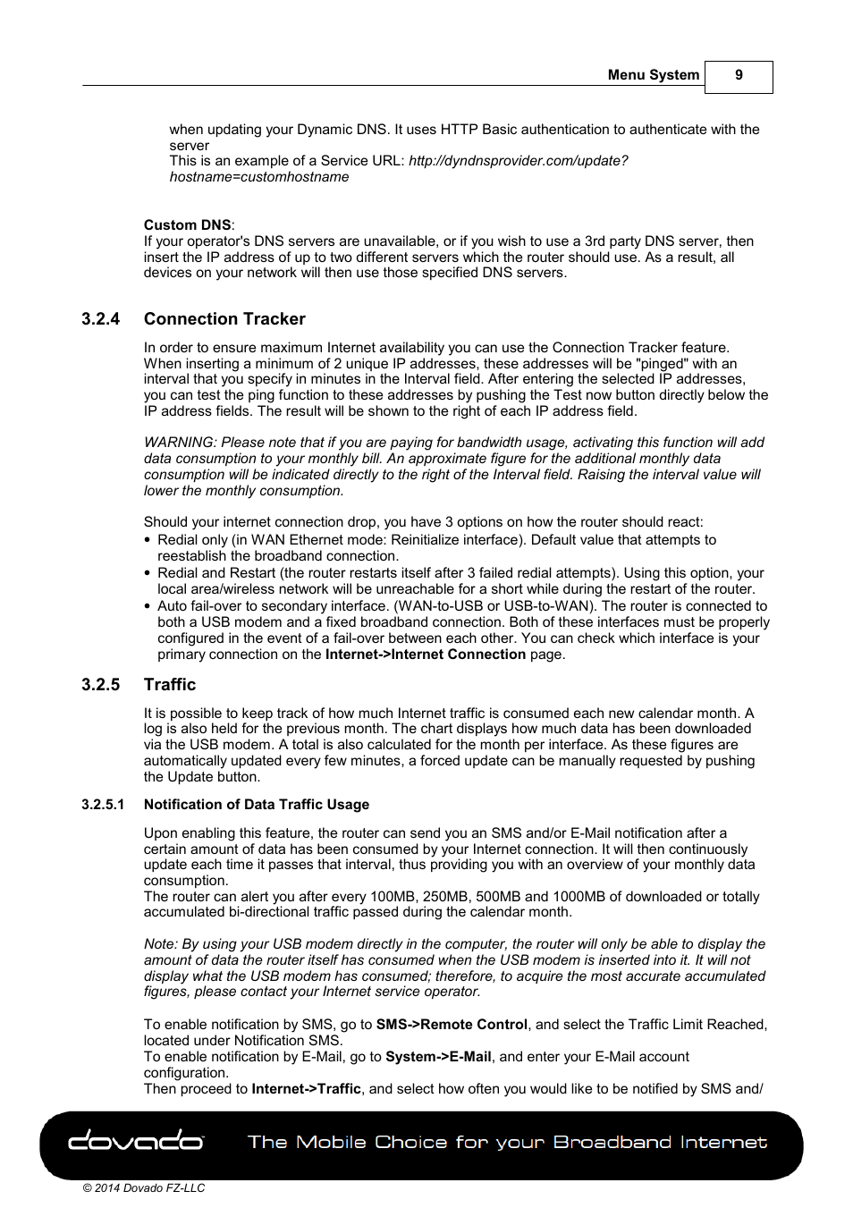 4 connection tracker, 5 traffic, 1 notification of data traffic usage | Dovado PRO User Manual | Page 9 / 50