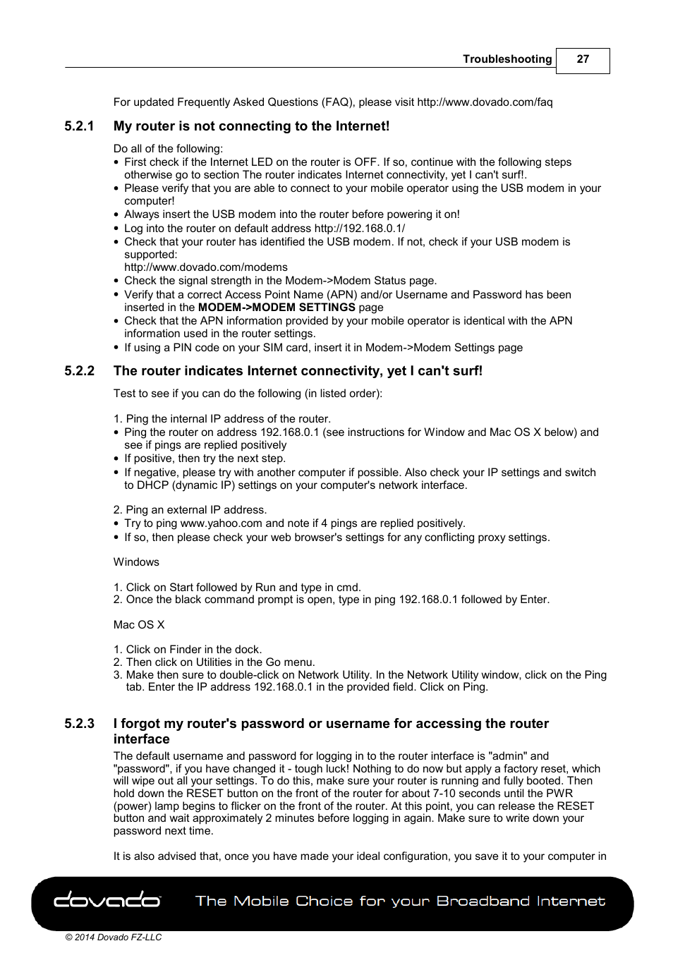 1 my router is not connecting to the internet | Dovado GO User Manual | Page 27 / 46