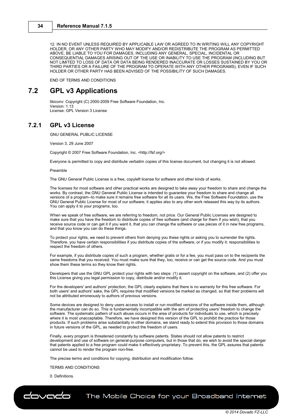 2 gpl v3 applications, 1 gpl v3 license, Gpl v3 applications | Dovado GO User Manual | Page 34 / 46