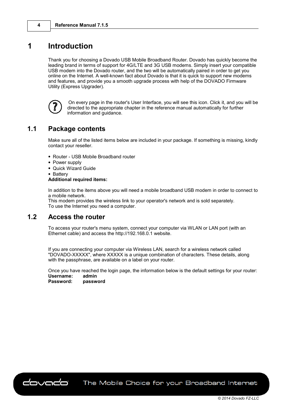 1 introduction, 1 package contents, 2 access the router | Part 1, Introduction, Package contents, Access the router, 1introduction | Dovado GO User Manual | Page 4 / 46