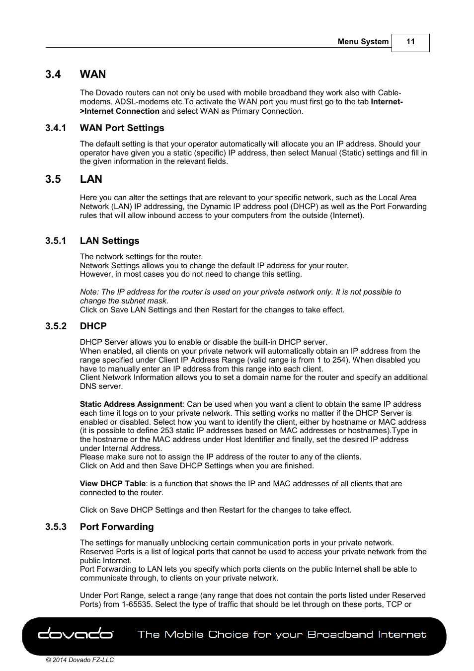 4 wan, 1 wan port settings, 5 lan | 1 lan settings, 2 dhcp, 3 port forwarding | Dovado DOMA User Manual | Page 11 / 46
