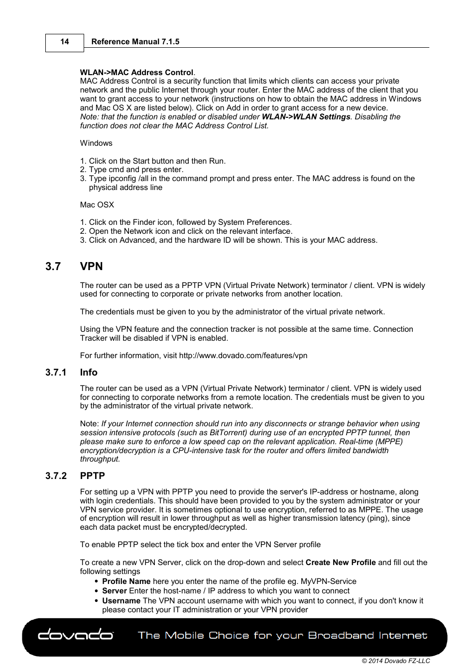 7 vpn, 1 info, 2 pptp | Dovado DOMA User Manual | Page 14 / 46