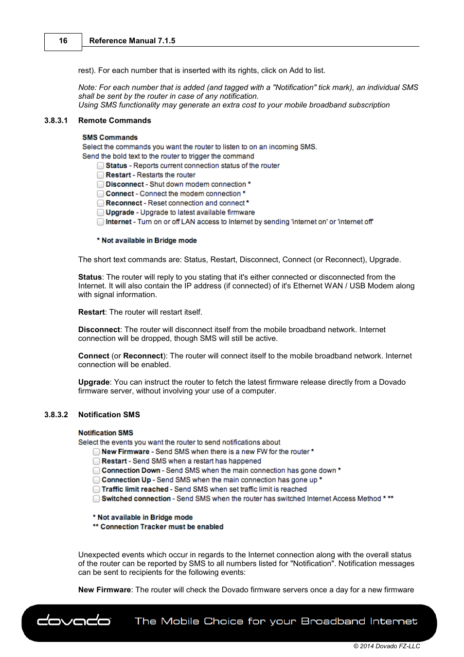 1 remote commands, 2 notification sms | Dovado DOMA User Manual | Page 16 / 46