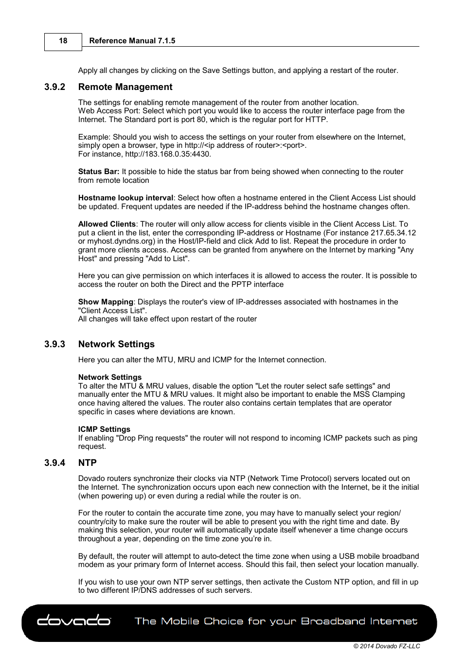 2 remote management, 3 network settings, 4 ntp | Dovado DOMA User Manual | Page 18 / 46
