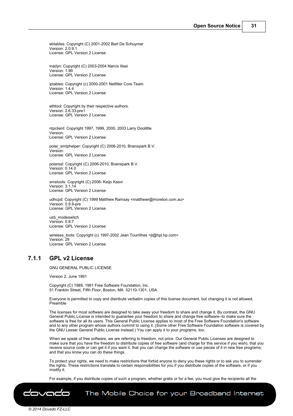 1 gpl v2 license | Dovado DOMA User Manual | Page 31 / 46