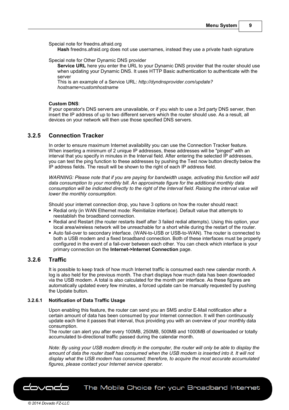 5 connection tracker, 6 traffic, 1 notification of data traffic usage | Dovado DOMA User Manual | Page 9 / 46