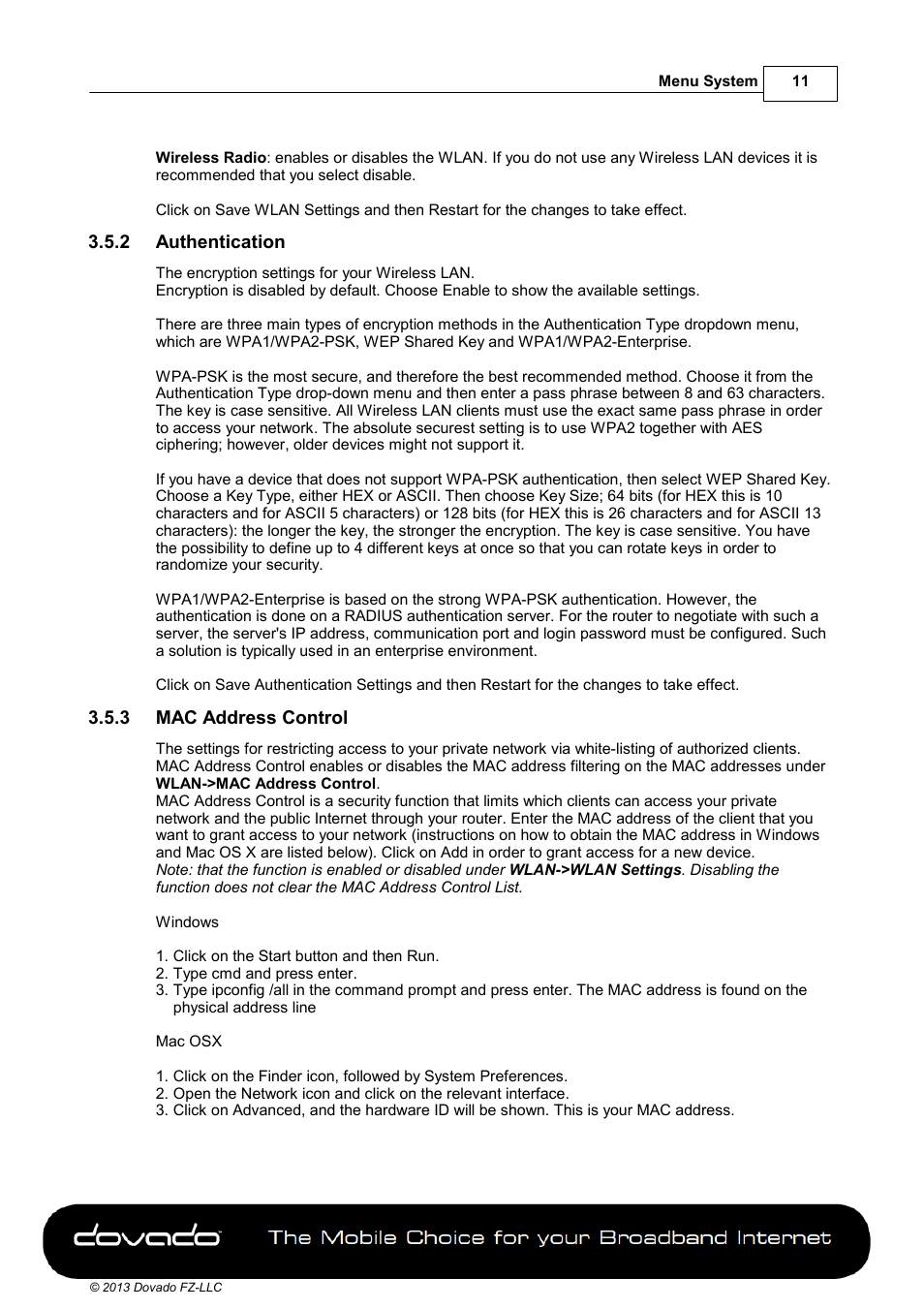 2 authentication, 3 mac address control | Dovado 4GR User Manual | Page 11 / 31