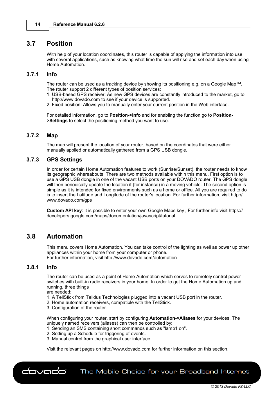 7 position, 1 info, 2 map | 3 gps settings, 8 automation, Position, Automation | Dovado 4GR User Manual | Page 14 / 31