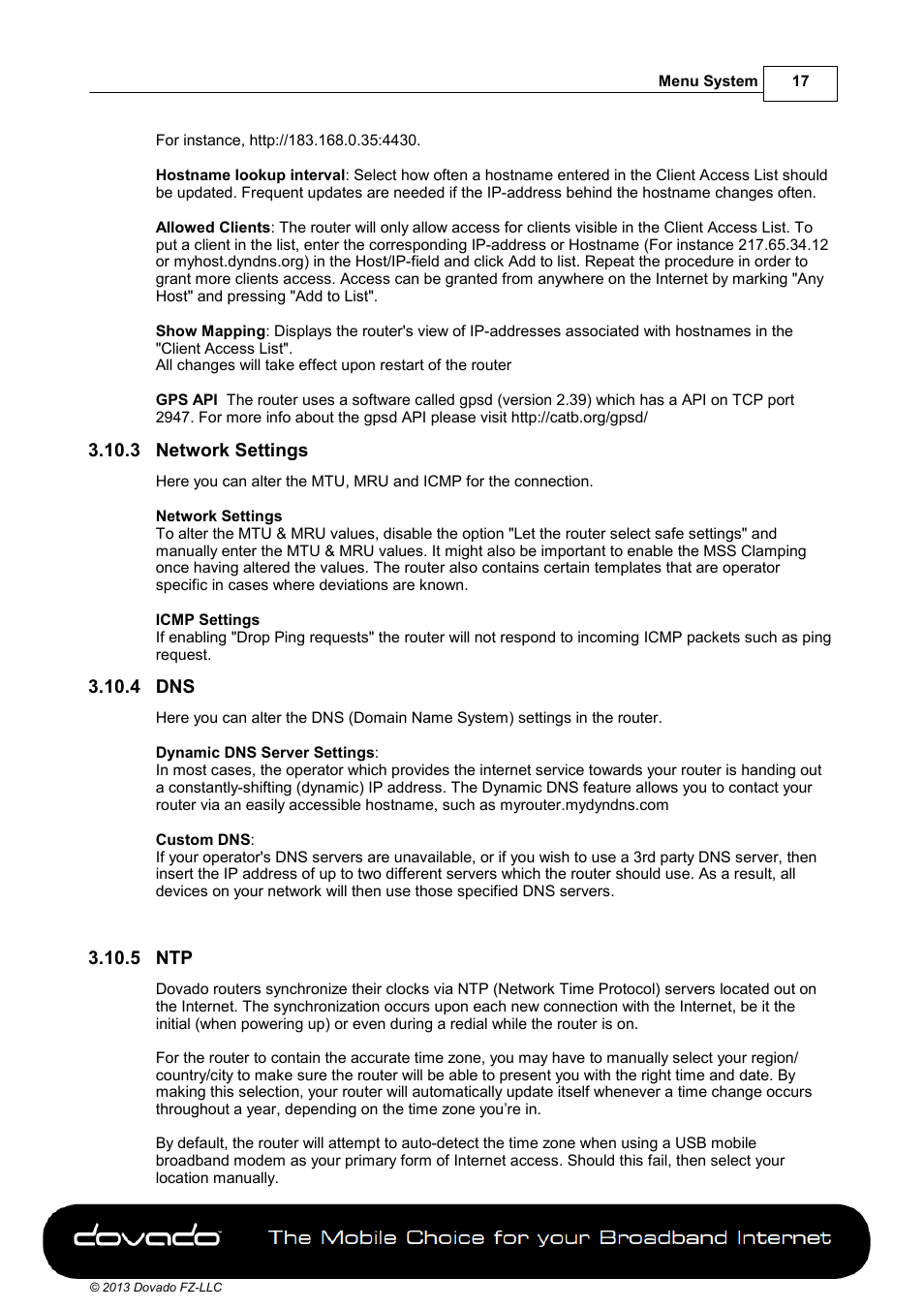 3 network settings, 4 dns, 5 ntp | Dovado 4GR User Manual | Page 17 / 31