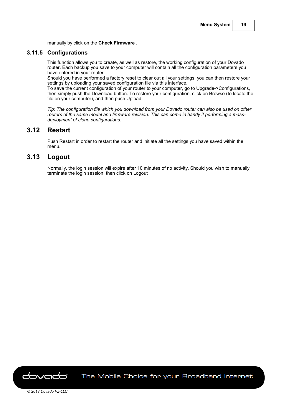 5 configurations, 12 restart, 13 logout | Restart, Logout | Dovado 4GR User Manual | Page 19 / 31
