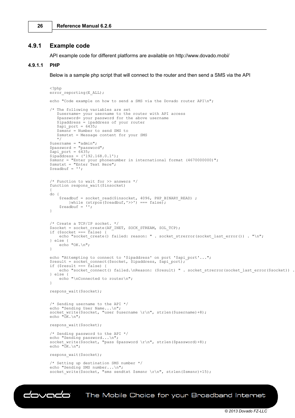 1 example code, 1 php | Dovado 4GR User Manual | Page 26 / 31