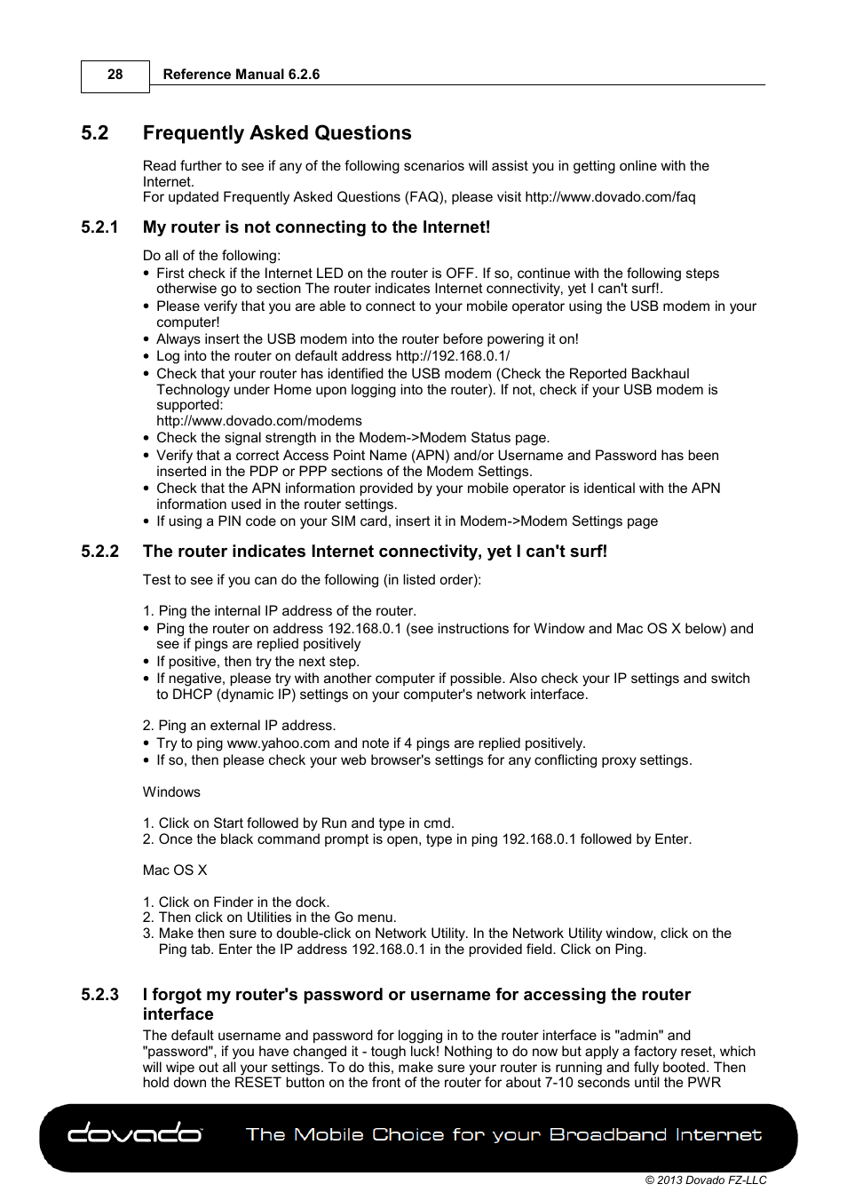 2 frequently asked questions, 1 my router is not connecting to the internet, Frequently asked questions | Dovado 4GR User Manual | Page 28 / 31