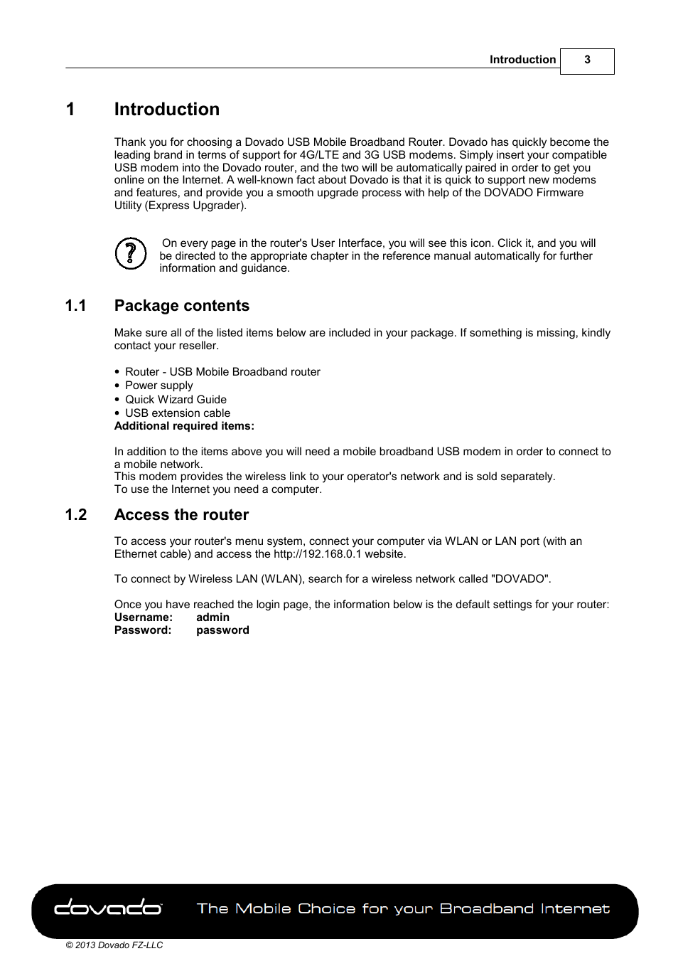 1 introduction, 1 package contents, 2 access the router | Part 1, Introduction, Package contents, Access the router, 1introduction | Dovado 4GR User Manual | Page 3 / 31