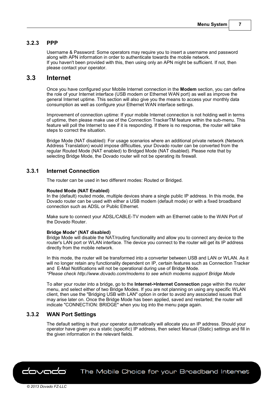 3 ppp, 3 internet, 1 internet connection | 2 wan port settings, Internet | Dovado 4GR User Manual | Page 7 / 31