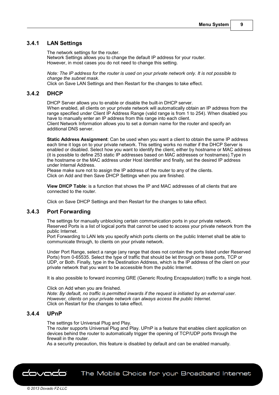 1 lan settings, 2 dhcp, 3 port forwarding | 4 upnp | Dovado 4GR User Manual | Page 9 / 31