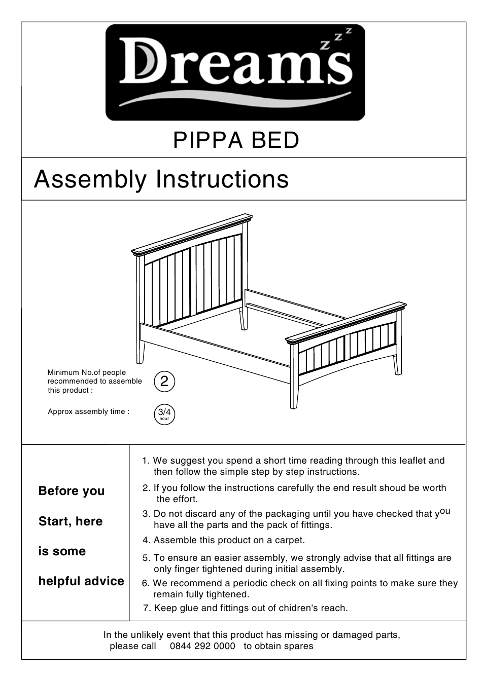 Dreams Pippa Bedstead User Manual | 6 pages