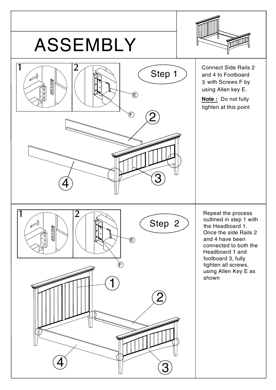 Assembly, Step 2, Step 1 | Dreams Pippa Bedstead User Manual | Page 3 / 6