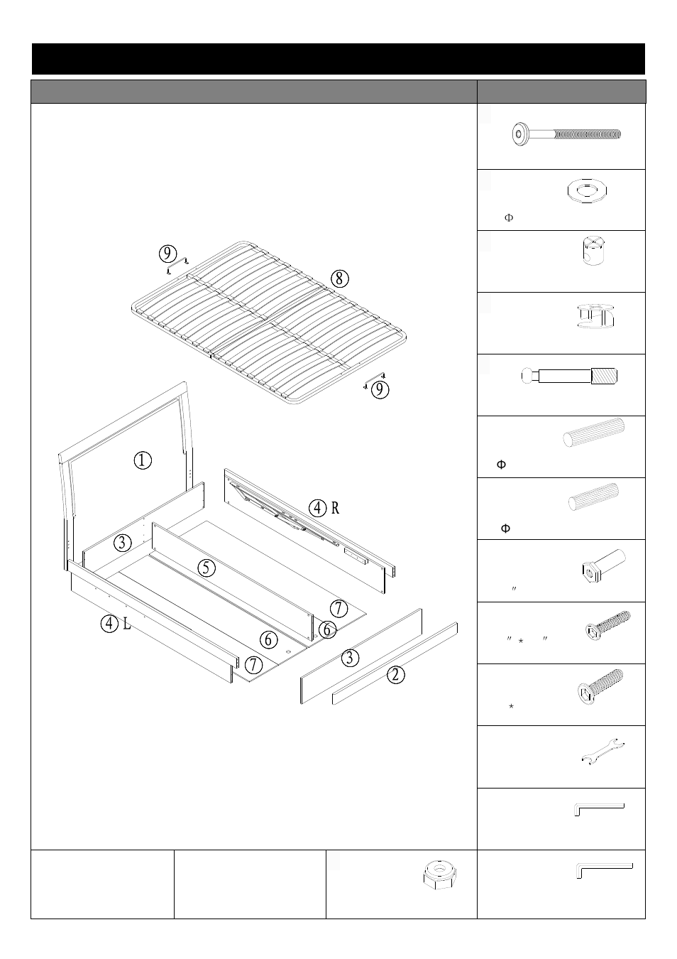 Component parts and fittings contained in the box, Parts fittings | Dreams Isabella Ottoman Bedstead User Manual | Page 2 / 5
