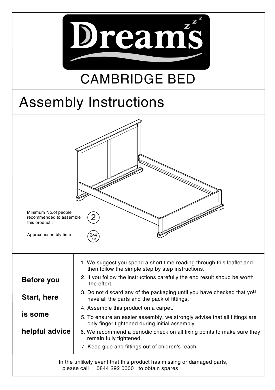 Dreams Cambridge Double Bedstead User Manual | 6 pages