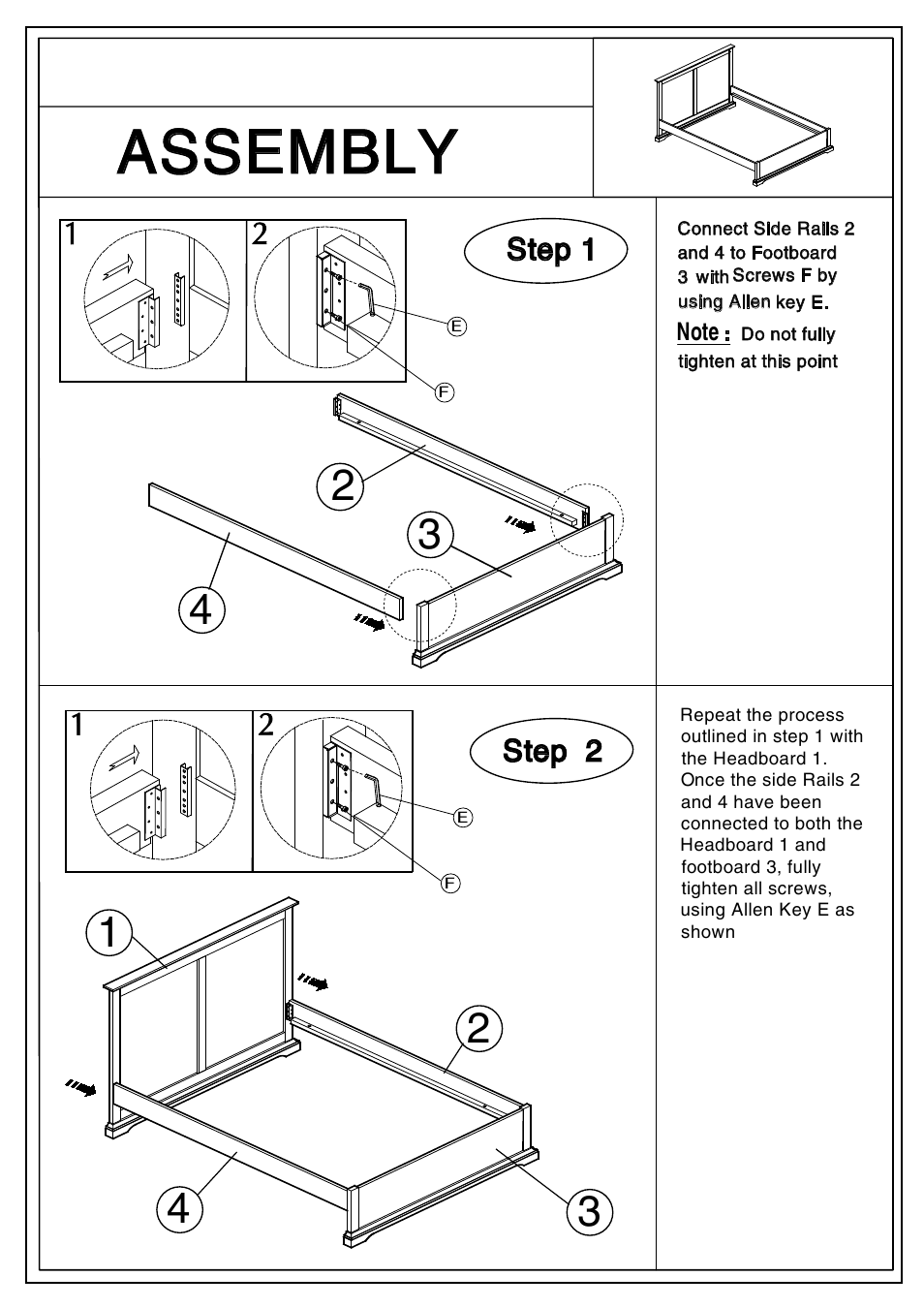 Assembly, Step 2, Step 1 | Dreams Cambridge Double Bedstead User Manual | Page 3 / 6