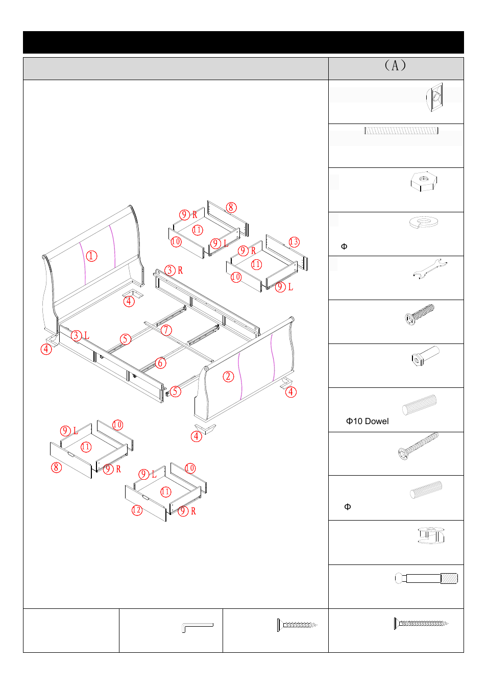 Component parts and fittings contained in the box, Parts fittings（a, A b c | On m | Dreams Bruges Bedstead King Size User Manual | Page 2 / 6