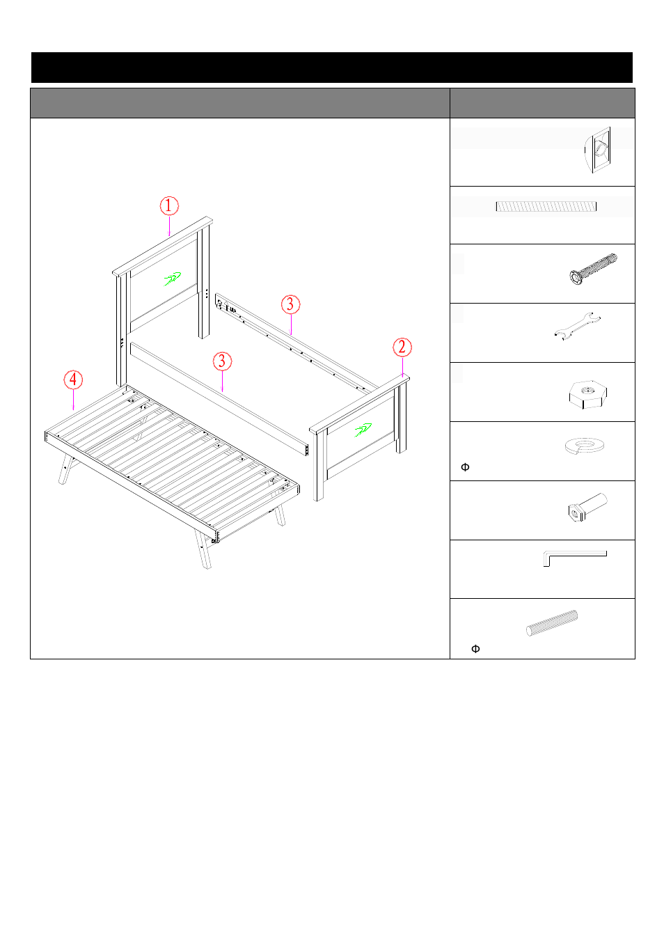 Component parts and fittings contained in the box, Parts fittings, A b c | Dreams Valencia Bedstead User Manual | Page 2 / 5
