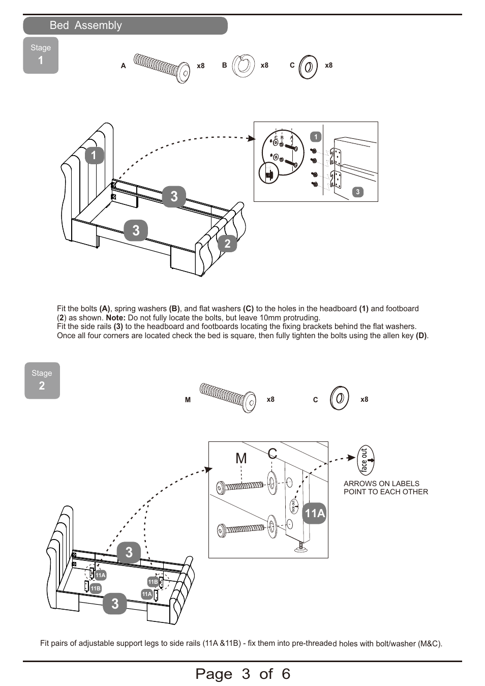 Page 3 of 6 3 3, Bed assembly | Dreams Manhattan Bedstead User Manual | Page 3 / 6