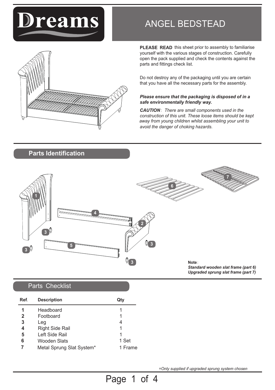 Dreams Angel Bedstead User Manual | 4 pages