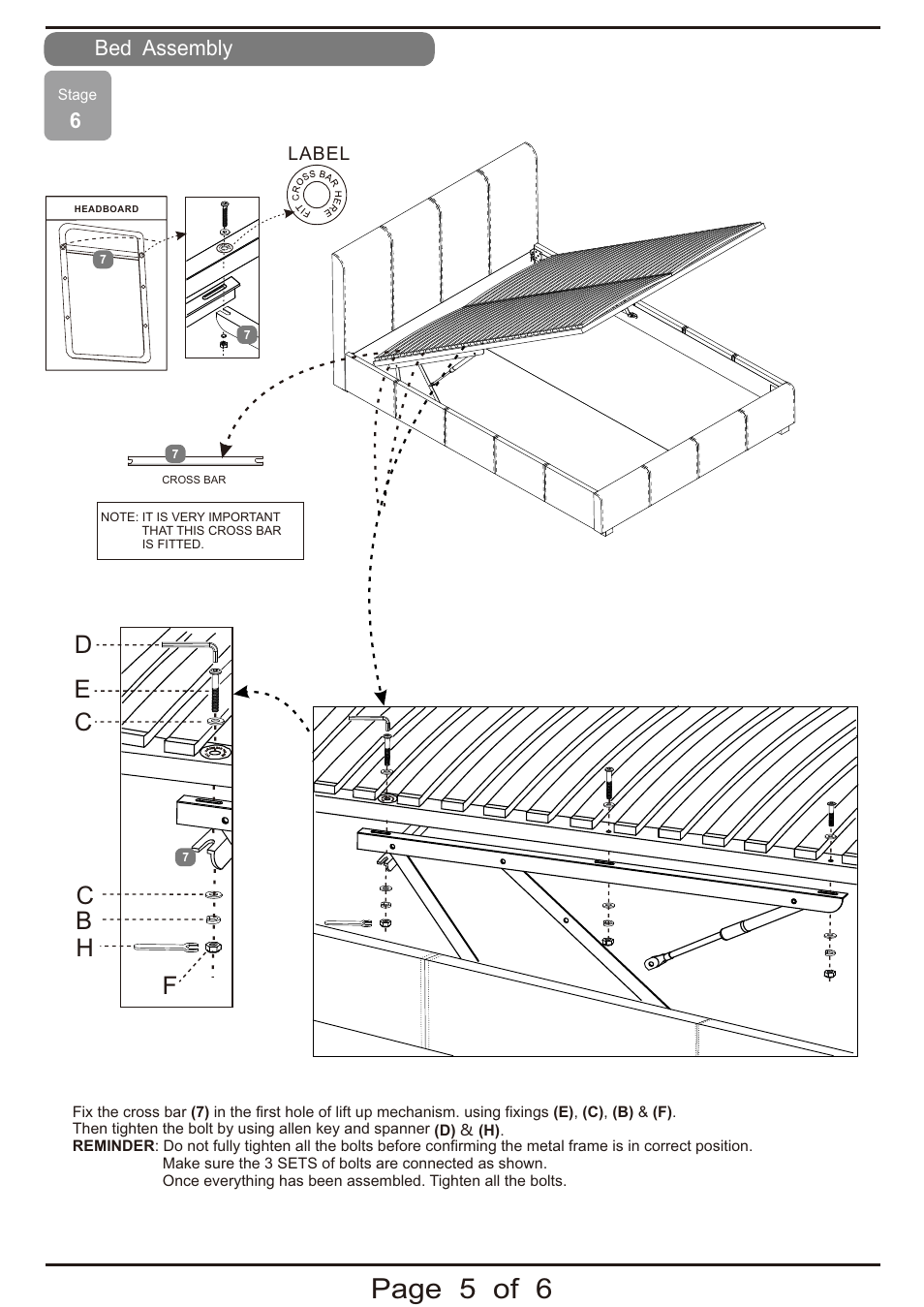 Page 5 of 6, Bed assembly | Dreams Vienna Ottoman Bedstead User Manual | Page 5 / 6