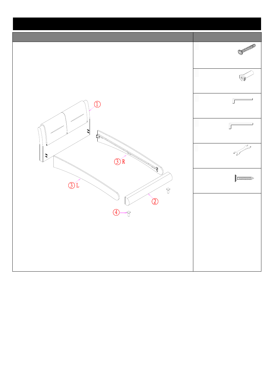 Component parts and fittings contained in the box, Parts fittings | Dreams Latina Bedstead User Manual | Page 2 / 5