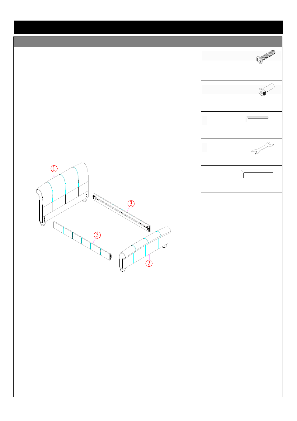 Component parts and fittings contained in the box, Parts fittings | Dreams Treviso Bedstead User Manual | Page 2 / 5