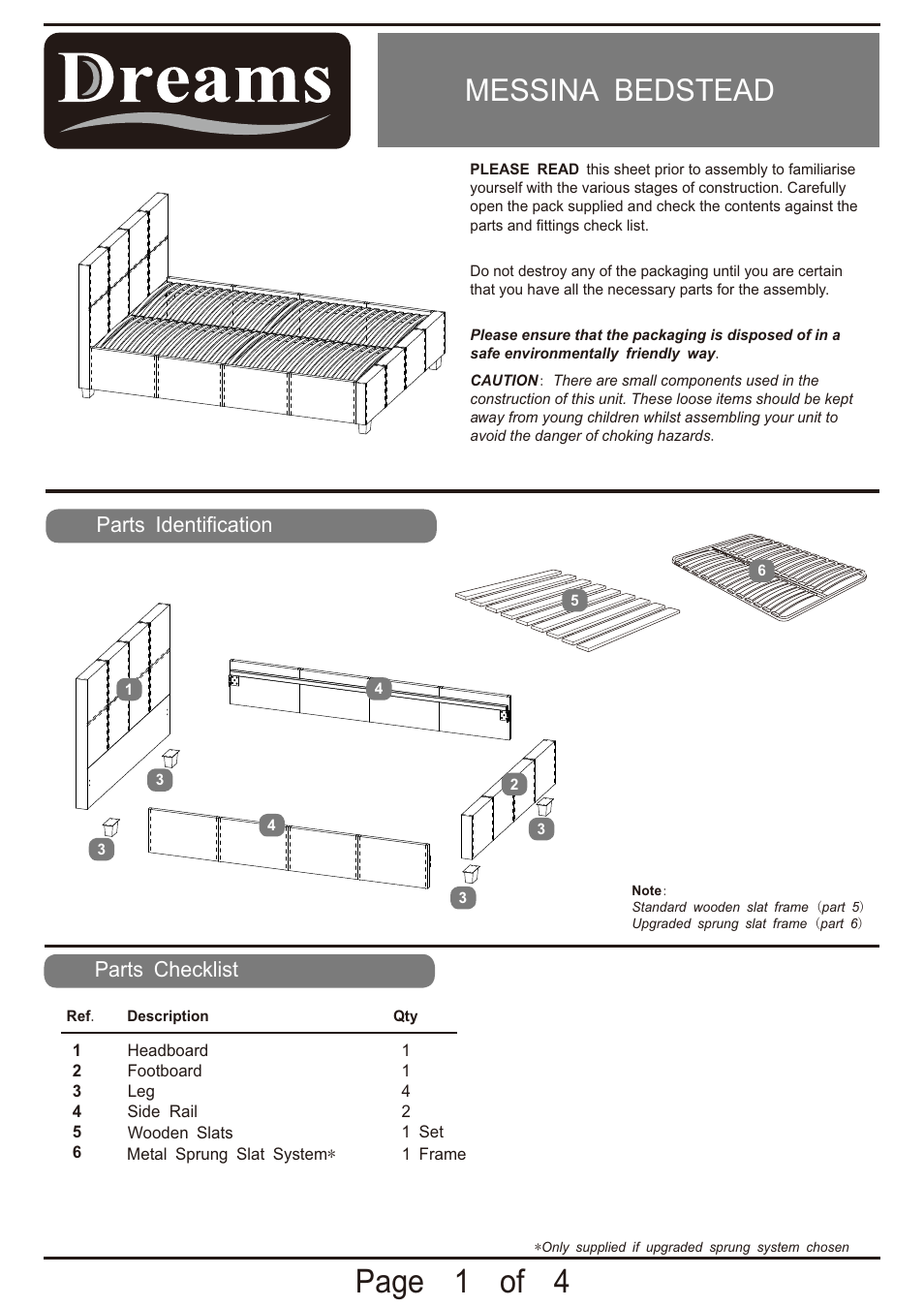 Dreams Messina Bedstead User Manual | 4 pages