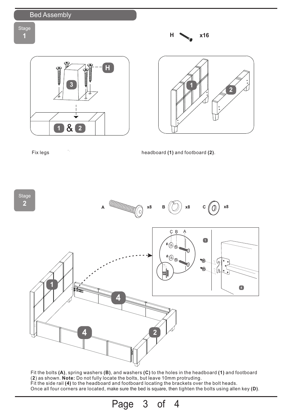 Page 3 of 4, Bed assembly | Dreams Messina Bedstead User Manual | Page 3 / 4
