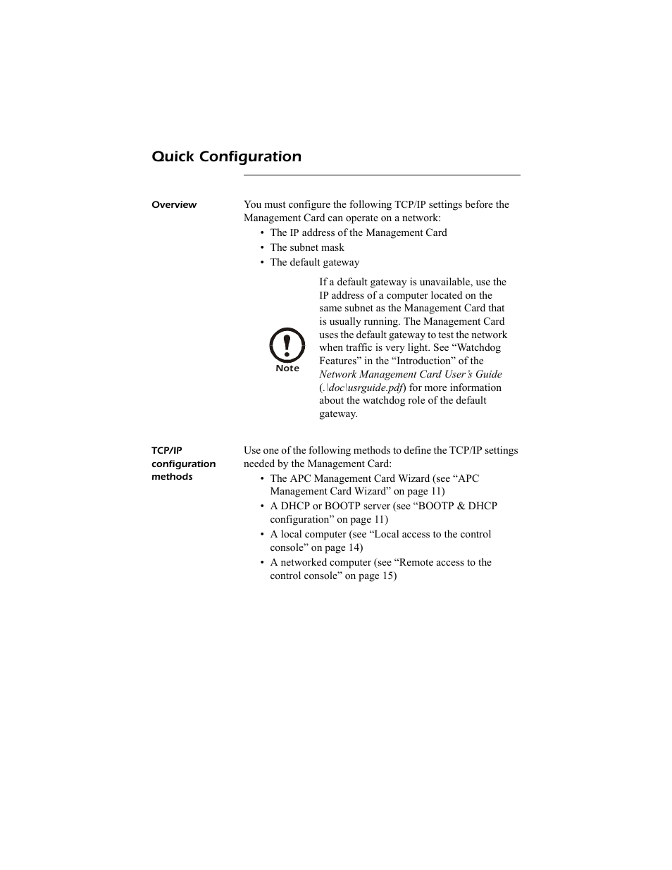 Quick configuration | APC Network Management Card AP9617 User Manual | Page 10 / 19