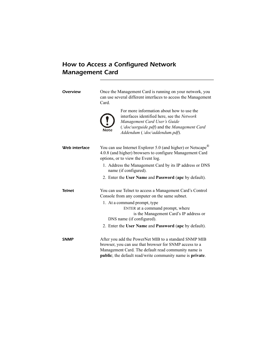 How to access a configured network management card | APC Network Management Card AP9617 User Manual | Page 17 / 19