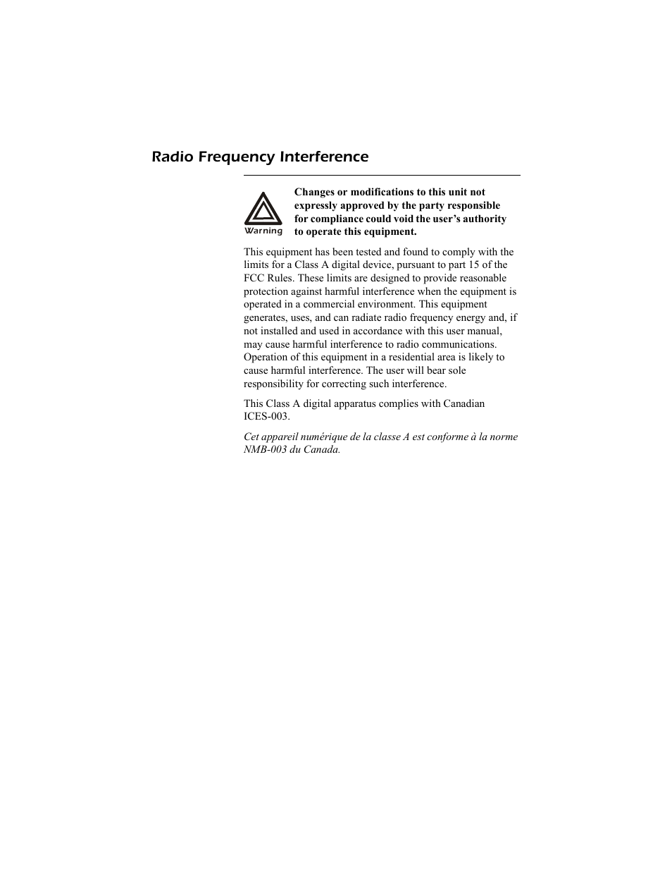 Radio frequency interference | APC Network Management Card AP9617 User Manual | Page 19 / 19