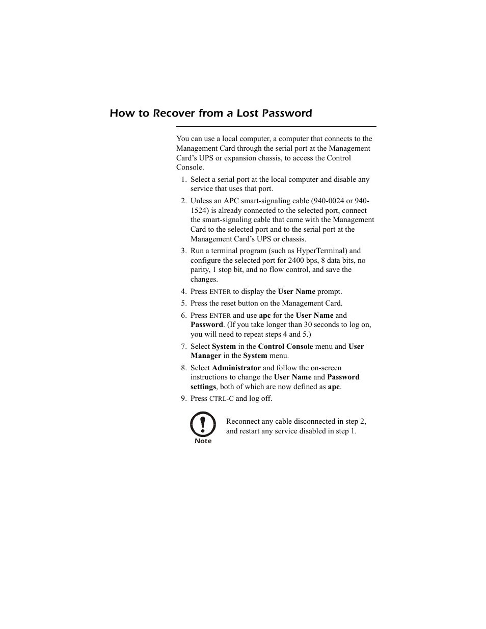 How to recover from a lost password | APC Network Management Card AP9617 User Manual | Page 3 / 19