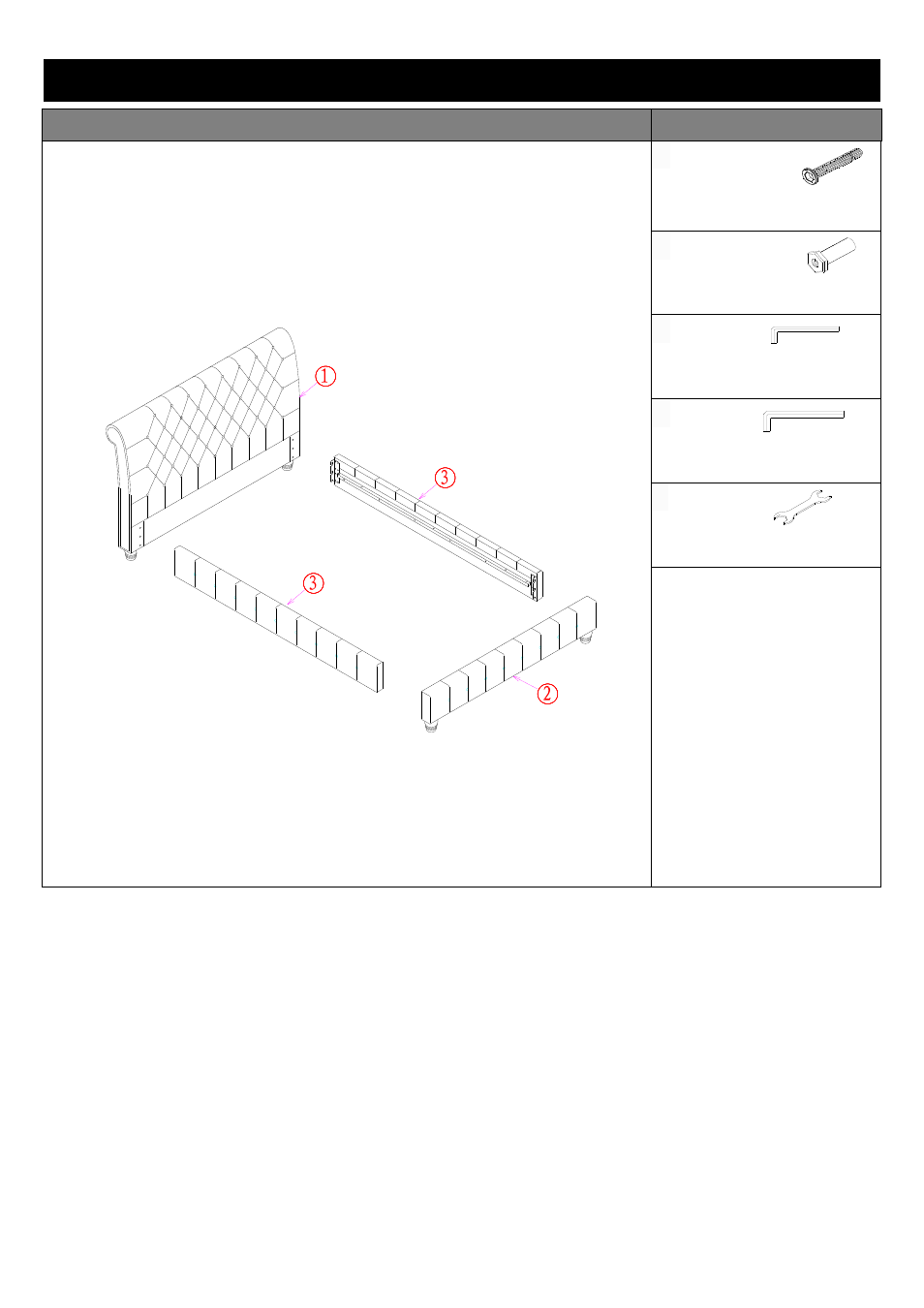 Component parts and fittings contained in the box, Parts fittings | Dreams Milan Bedstead User Manual | Page 2 / 5