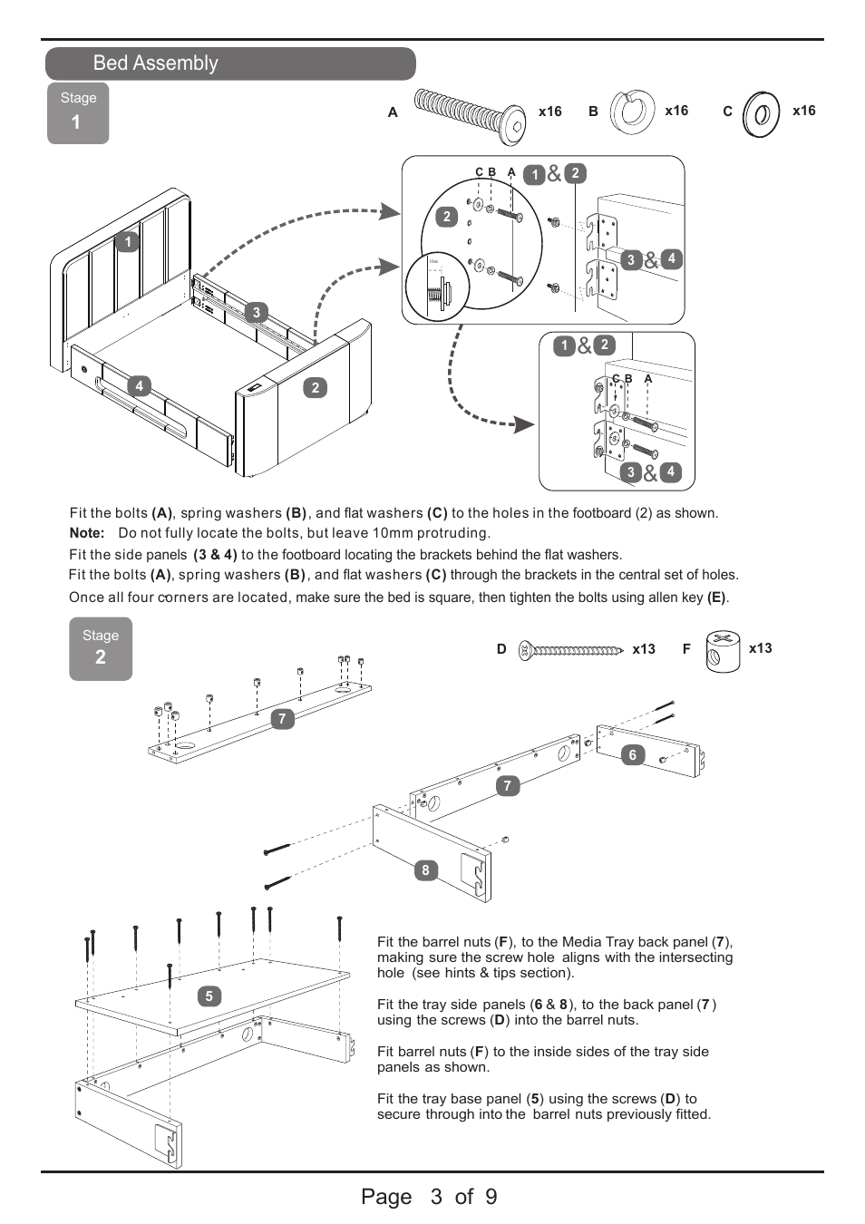 Page 3 of 9, Bed assembly | Dreams Piccadilly TV Bed User Manual | Page 3 / 9