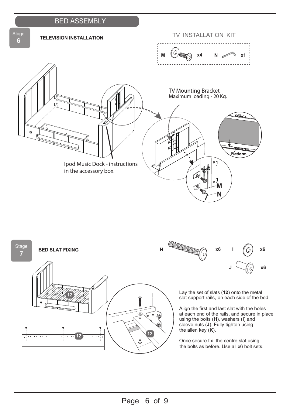 Page 6 of 9, Bed assembly | Dreams Piccadilly TV Bed User Manual | Page 6 / 9