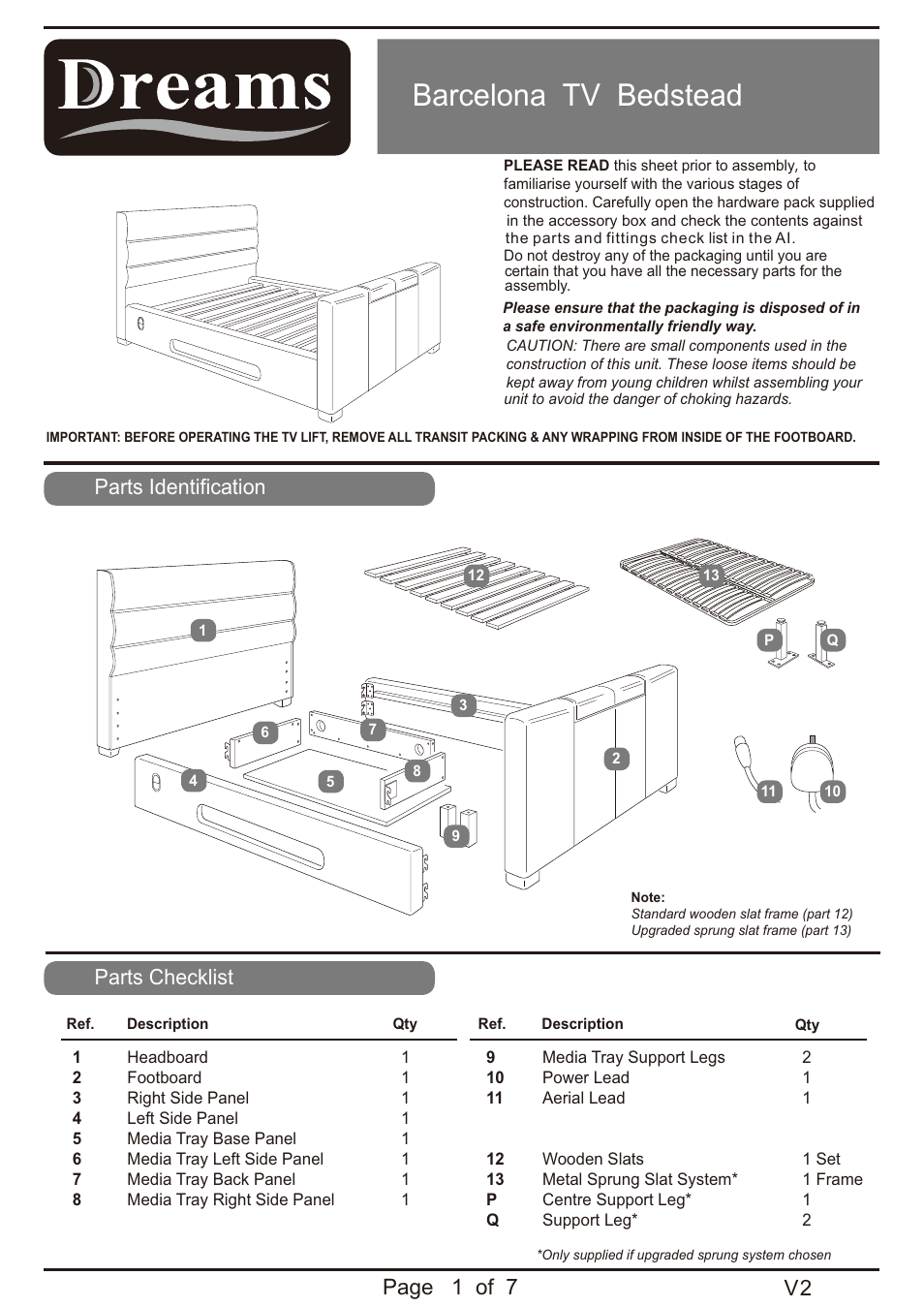 Dreams Barcelona TV Bed User Manual | 7 pages