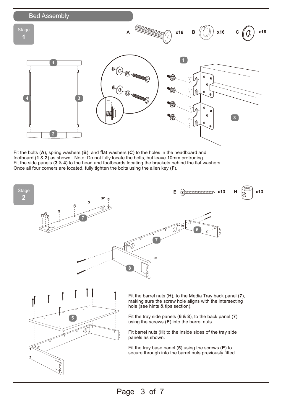 Page 3 of 7, Bed assembly | Dreams Barcelona TV Bed User Manual | Page 3 / 7