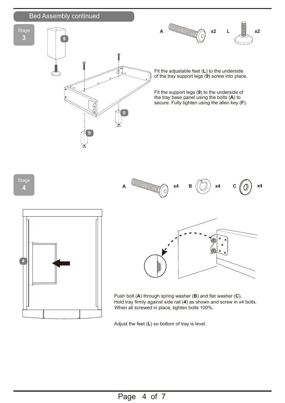 Page 4 of 7, Bed assembly continued | Dreams Barcelona TV Bed User Manual | Page 4 / 7