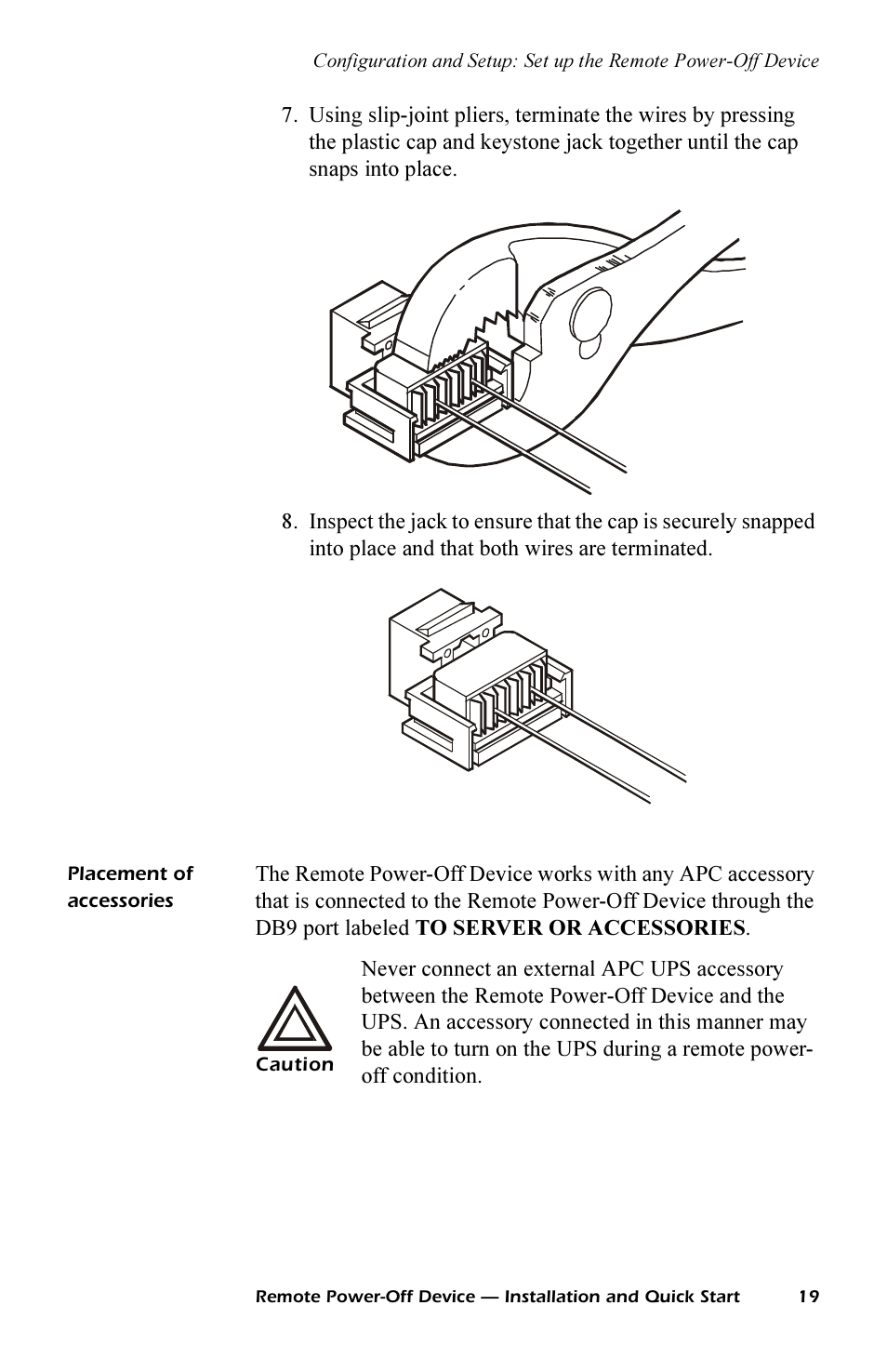 Placement of accessories, Placement of accessories 19 | APC REMOTE POWER-OFF DEVICE AP9830 User Manual | Page 22 / 31